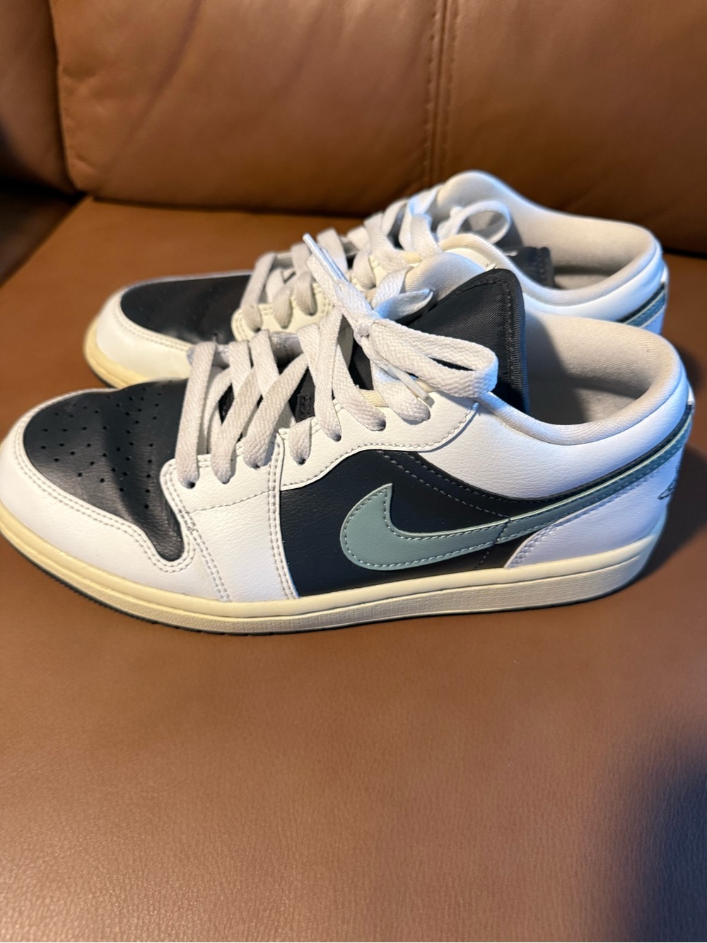 Jordan Low-Top Sneakers in White, Black & Light Green